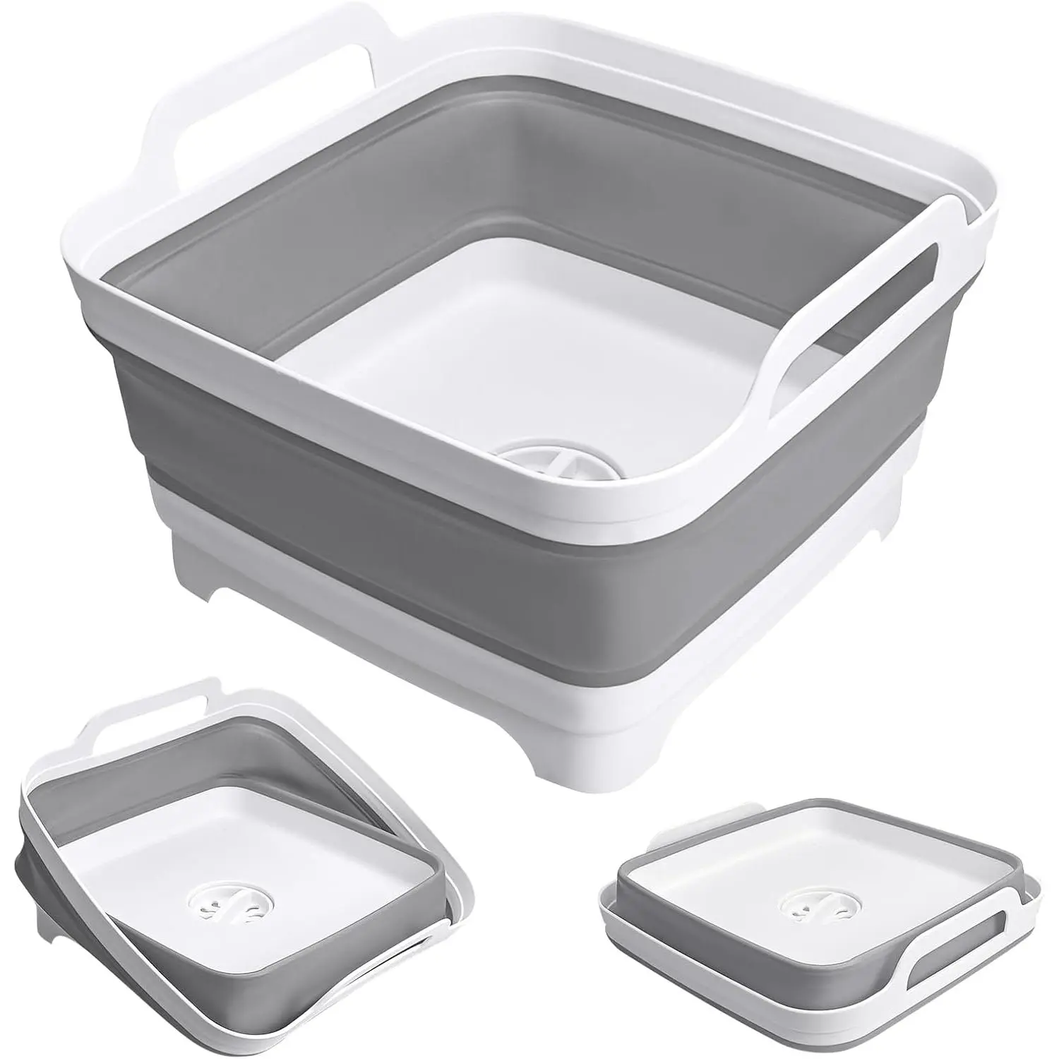 Collapsible Wash Basin with Drain Plug, 2.4 Gallon (9L) Collapsible Dish Basin, Portable Bottle Washing Basin for  Bottles, Vegetable Washing, RV Camping