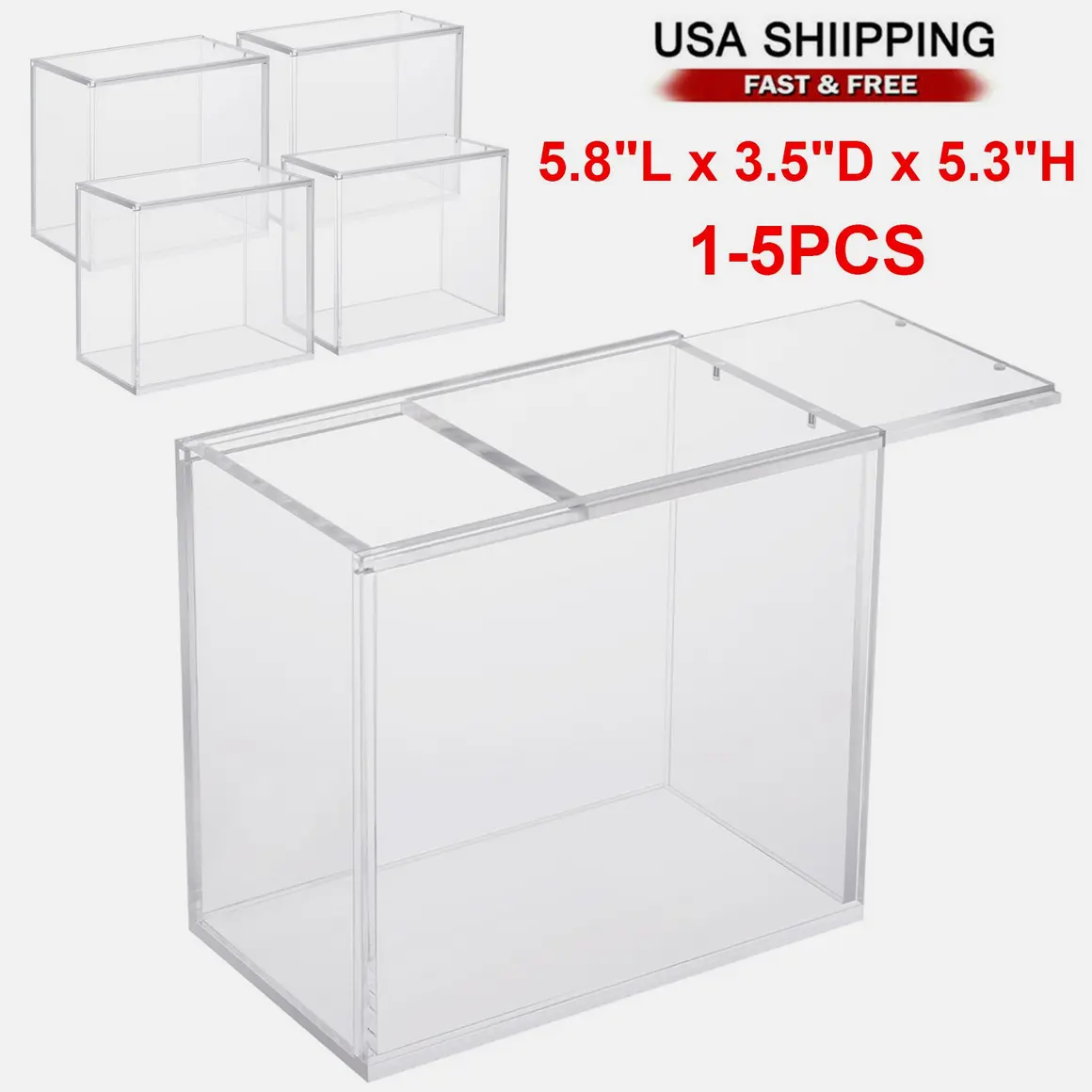 Acrylic Magnetic Close Booster Box Storage Containers (1-5PCS) - Rectangular, Stackable, Transparent Protective Display Organizer for Collectibles - 5.8x3.5x5.3" Home Organizer Storage Bins, Minimalist