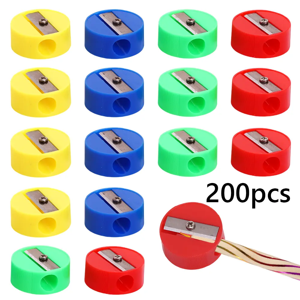 200pcs Mini Portable Rotary Pencil Sharpener, Versatile, Colorful Practical Round Pencil Sharpener for Office Supplies, Holiday Gifts, Halloween