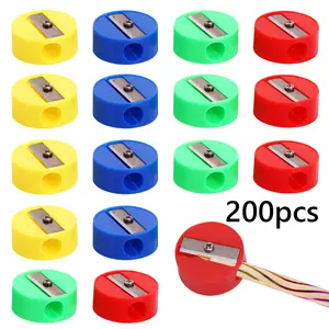 200pcs Mini Portable Rotary Pencil Sharpener, Versatile, Colorful Practical Round Pencil Sharpener for Office Supplies, Holiday Gifts, Halloween summerwins
