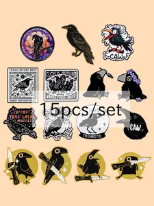 15pcs/set Mystical Raven Enamel Pins, Cartoon Zinc Alloy Brooches,  Fashion Accessories, Friend Gifts, Pin Included