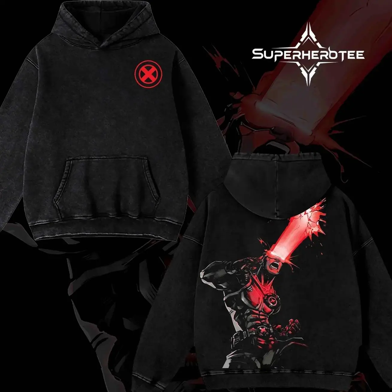 [ superhero hoodie ] Cyclops Special Edition – X-Men Washed Hoodie Acid Wash Vintage Oversized Streetwear Pullover for Men Women, Graphic Design Apparel Gift for Movie Fans YNI