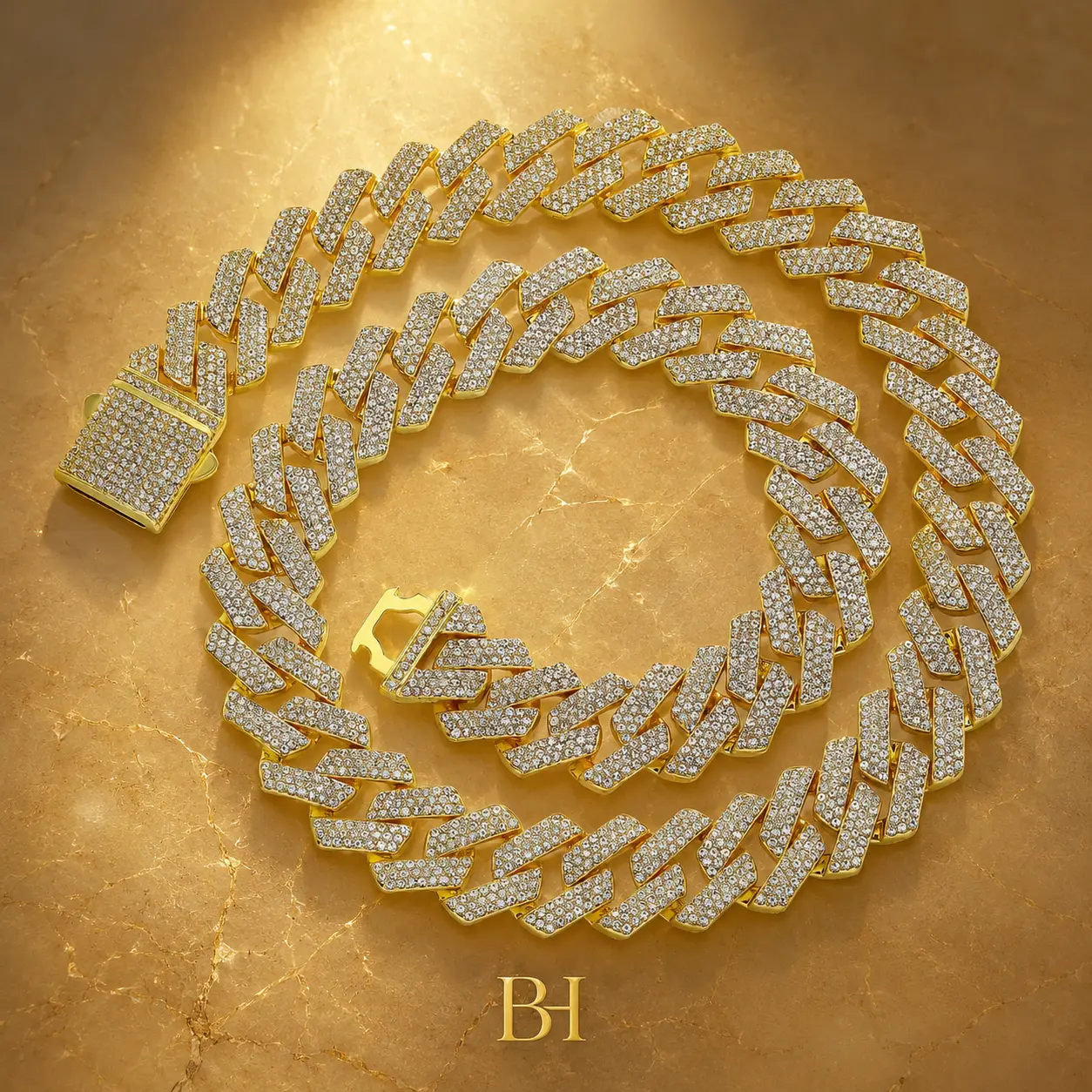 BH 20MM Iced Out Cuban Link Necklace - 14 Karat Gold Plated, Cubic Zirconia, 20 Inch, Adult Costume Jewelry