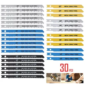 30Pcs Carbon Steel U-Shank Saw Blade Set, 86/100mm Assorted TPI 6-32 Fast Cut Down Blades - for Wood, Metal, Plastic Cutting, Compatible with Most Oscillating Saws