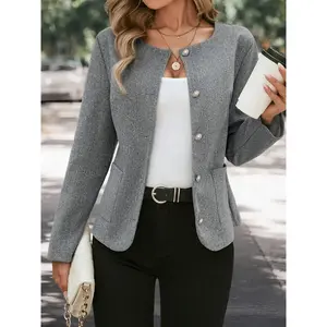 Women's classic button up front woven short jacket, with a casual fit design and moderate fabric thickness, suitable for wearing jackets all year roundRAIMENTRY