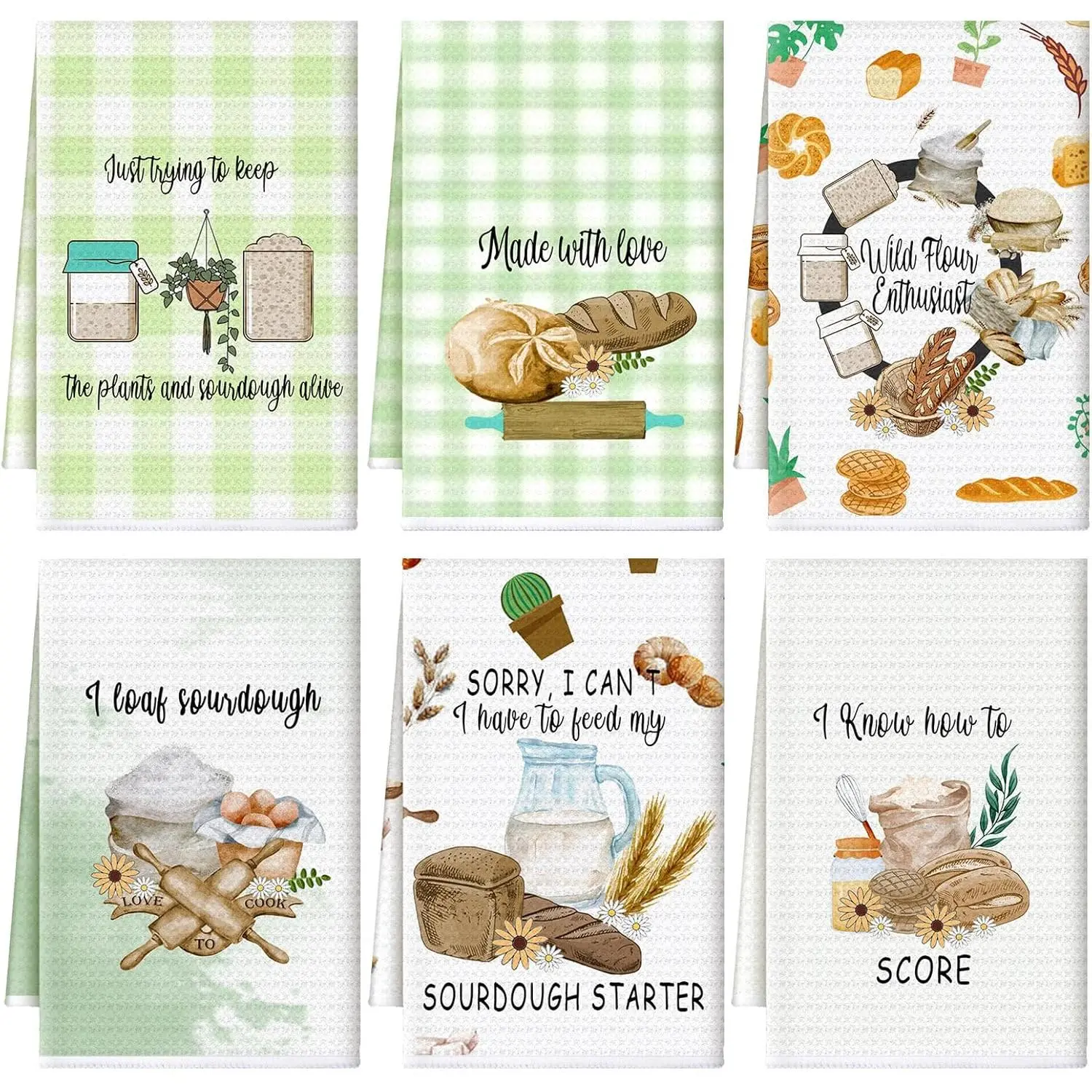 6 count Sourdough Baking Kitchen Towel 16 x 24 Inch Green Sour Dough Proofing Flour Sack  Towel  for Baking Sour Dough Cloths for Sourdough Bread Cloths for Kitchen Women Chef Bake Lover