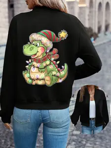 Women's Casual Crocodile Print Jacket, Long Sleeve Fitted Coat with Zipper and Pockets, Easy Care Material, Spring Fall Winter Fashion