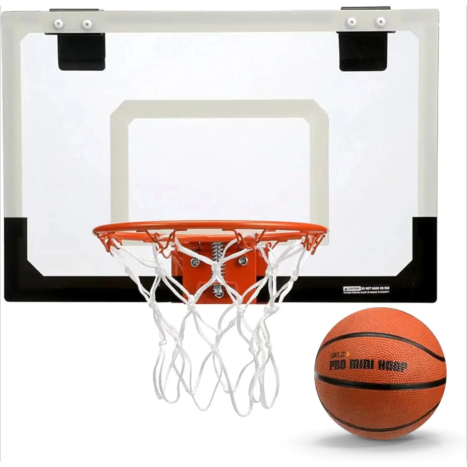 Pro Mini Basketball Hoop Over-The-Door Set, 18x12 Shatter-Proof Polycarbonate Backboard, Break-Away Steel Rim, Portable Indoor Play Workout Equipment for Home Gym & Office, Backboards, All Ages, Fitness For Everyone, Flip Rim, Unisex, Basketballs, 18X12 B