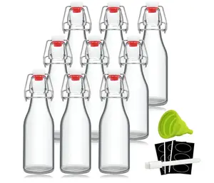 8oz Swing Top Bottles - Glass Beer Bottle with Airtight Rubber Seal Flip Caps for Home Brewing Kombucha, Beverages, Oil, Vinegar, Water, Soda, Kefir (9 Pack)