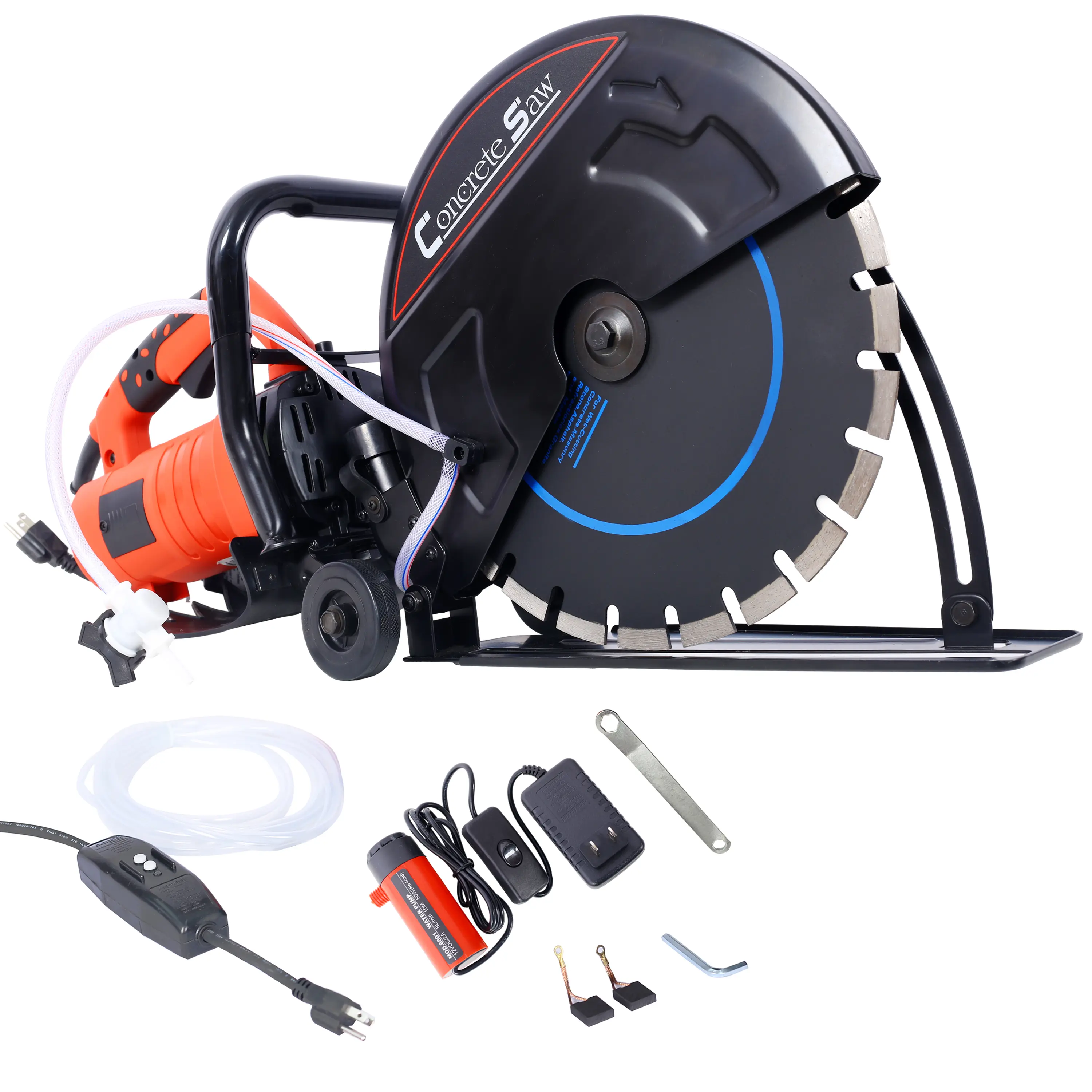 2800 W High Power 14" Wet/Dry Cut-Off Saw, ABS+Steel Concrete Cutter with Guide Roller, Water Line Attachment, Water Feed for Granite/Porcelain, 2800 Watts