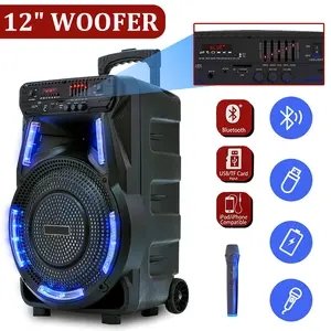 Dazone Wireless Bluetooth Boombox Karaoke Speaker, 12" Subwoofer, Huge 105dB Sound/ Colorful LED Lights/Microphone/Remote Control Audio Portable