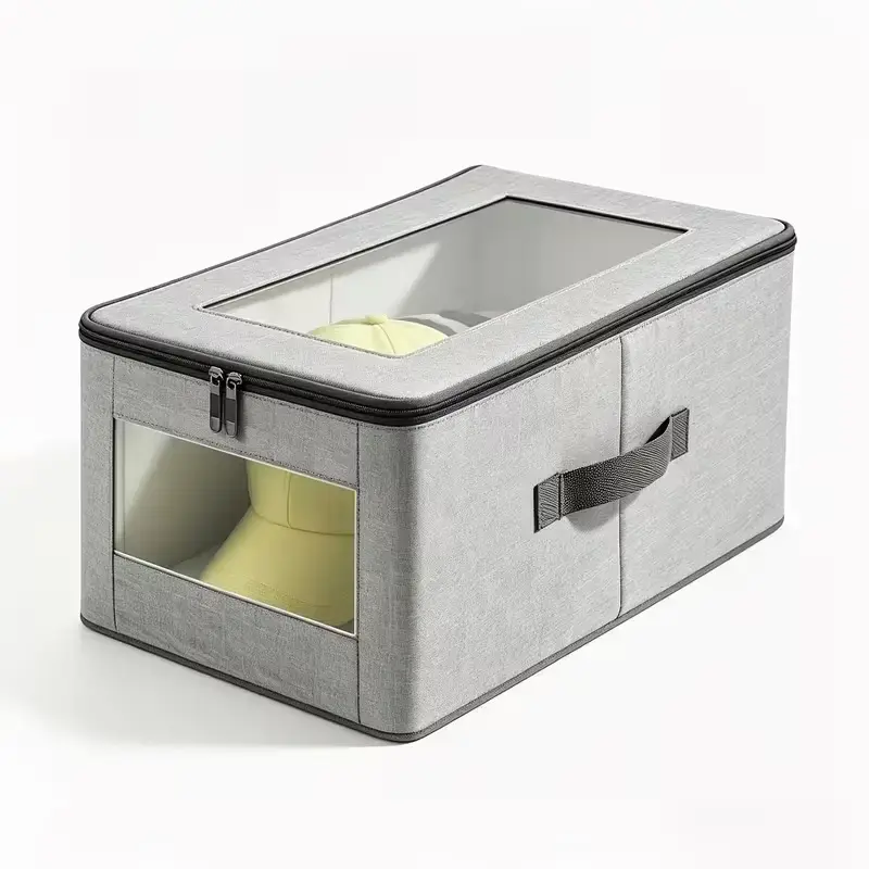 Stackable Baseball Cap Storage Box for Baseball Cap Storage, Holds Up to 24 Hats, Breathable Linen Fabric Dustproof Storage Box with Transparent PVC Window, Classic Style Hat Organizers for Wardrobe, Bedroom & Versatile Home Organizer