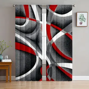 [Abstract Geometric Curtains] 2pcs Abstract Geometric Semi-Sheer Curtains | Digital Print, Polyester 100%, Rod Pocket Style, Machine Washable, Privacy Protection, All-Season Use for Living Room and Bedroom Decor