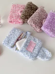 Fashion Simple Design Leopard Print Coin Pouch, Cute Sweet Blue Plush Large Capacity Portable, Stylish Storage Bag, Stylish Wallet, Wallet Purse