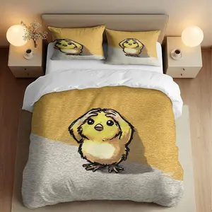 3pcs Cartoon chick yellow whitebedding set (1*Duvet Cover + 2*Pillowcases, Without Core)+Soft comfortable and breathable Suitable for bedroom guest room hotel dormitory rooms