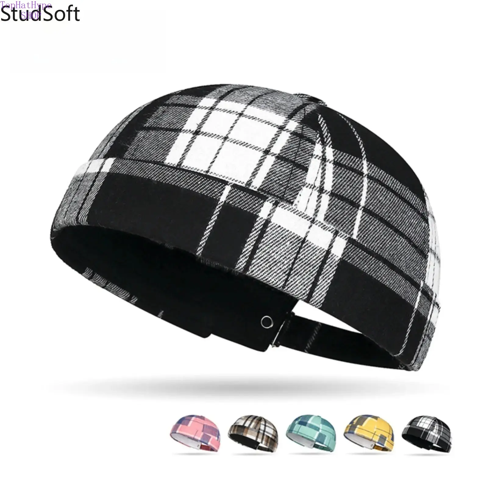 Unisex Retro Plaid Skull Cap - Distressed Brimless Dome Hat, Adjustable, Lightweight for Casual Outdoor Wear