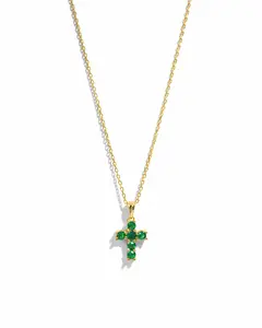 Sami Jewels Emerald Cross Necklace, Adjustable Sterling Silver Cross Pendant Necklace, 14k Gold-Plated Cross Necklace, Emerald Diamond Pendant Necklace, Quality Necklace