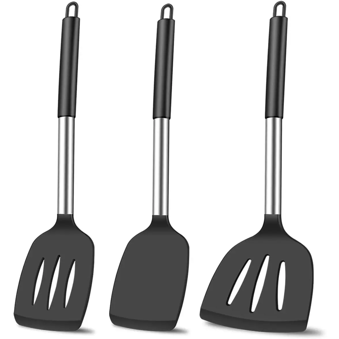 3-Piece Silicone Spatula Set Heat-Resistant Spatula Suitable for Non-Stick Cookware Fish Turner Plastic Spatula Rubber Wok Spatula Long Large Spatula Silicone Cooking Kitchen Utensil Set