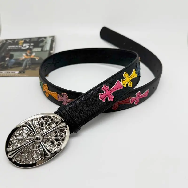 Chrome Hearts Crow Cross Leopard Print Leather Belt – Luxury Gothic Designer Waist Belt for Men & Women