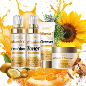 ROZINO Vitamin C Face Cream Facial Cleanser Essence Toner Emulsion Long Lasting Moisturizing Nourishing Minimizes Wrinkles for Delicate Skin