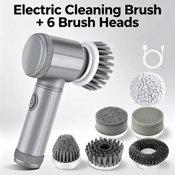USB Charging Electric Spin Cleaning Brush - Fastcharging Battery, 6 Multi-Function Brush Heads, Waterproof, Ergonomic Handheld Tool with Multiple Components for Bathroom Sink, Stove, Balcony, Effortlessly Remove Limescale