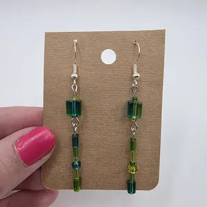 Handmade One-of-a-Kind Green Angular Dangle Earrings