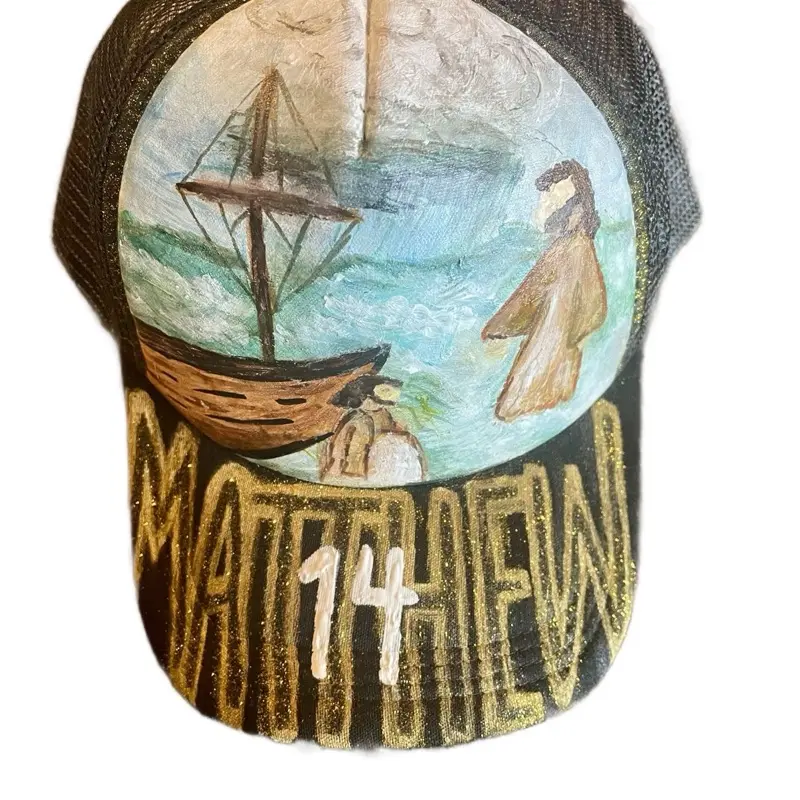 Custom painted trucker hats, made to order.