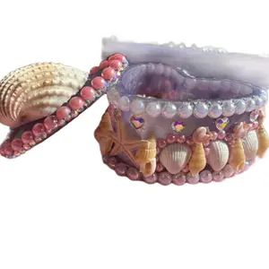 Handmade Sea Shell Pearls Mermaid Jewelry Box with Real Seashells and Pearl Accents for Mermaid Lovers