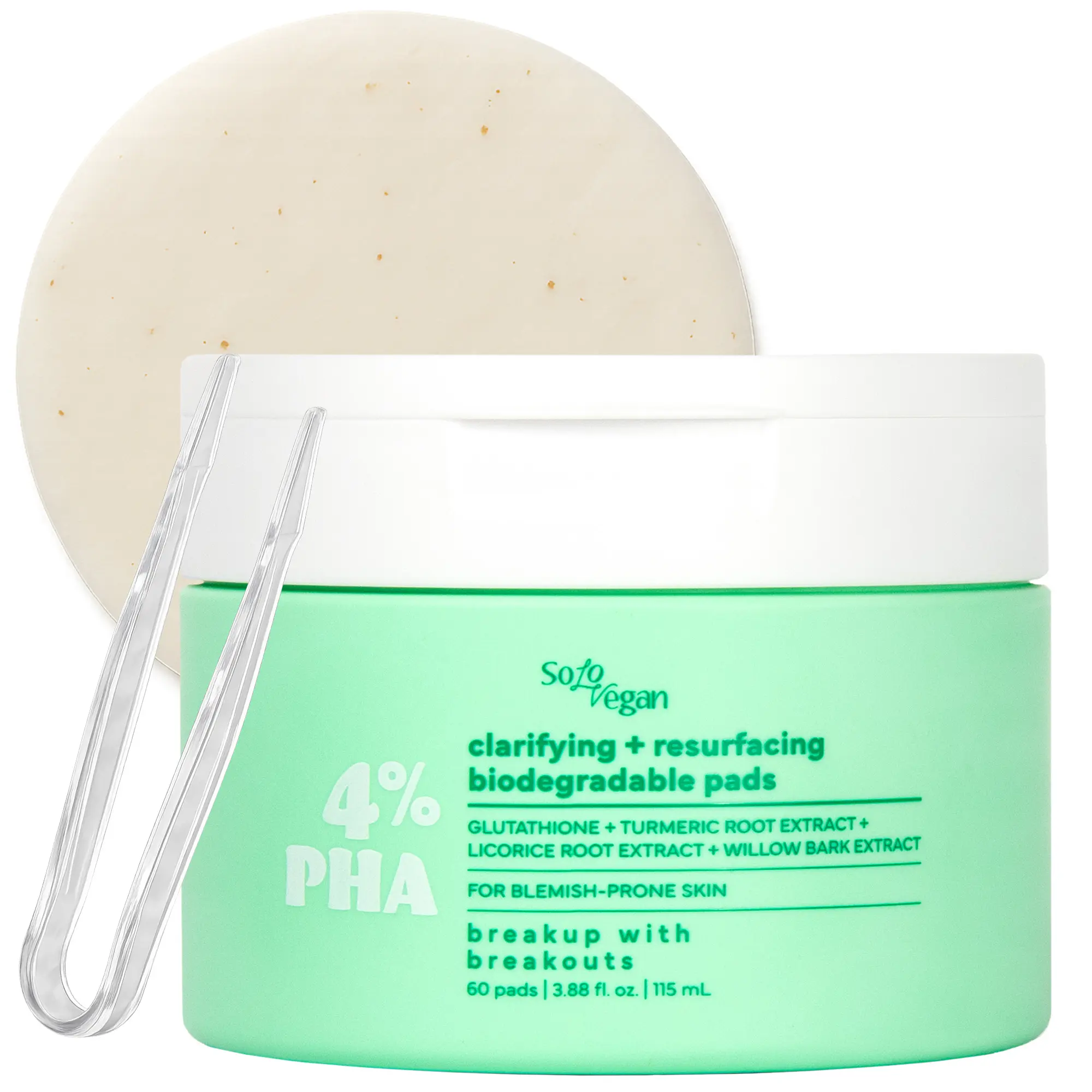 SoloVegan 60-Pad 4% PHA Toner Pads Multi-Pack - Alcohol-Free, Unscented, Turmeric-Infused Daily Exfoliator for Acne-Prone, Sensitive Skin, Clearing, Resurfacing, Brightening, Skin Repair, Exfoliate