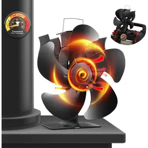 Wood Stove Fan Fireplace Fan for Wood Burning Stove Heat Powered Fan Quiet Operation Circulating Warm Air 5-Blade Includes Magnetic Thermometer Wood Stove Accessories