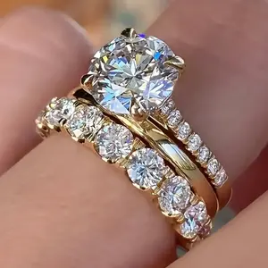 DearLuniva B 3 PCS Stackable Engagement Rings Set Cubic Zirconia Eternity Bands Wedding Promise Rings Halo Wedding Engagement Promise Eternity Rings for Women
