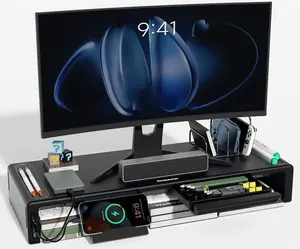 Adjustable Monitor Riser with USB 3.0 Hub Foldable Computer Stand and Storage Drawer