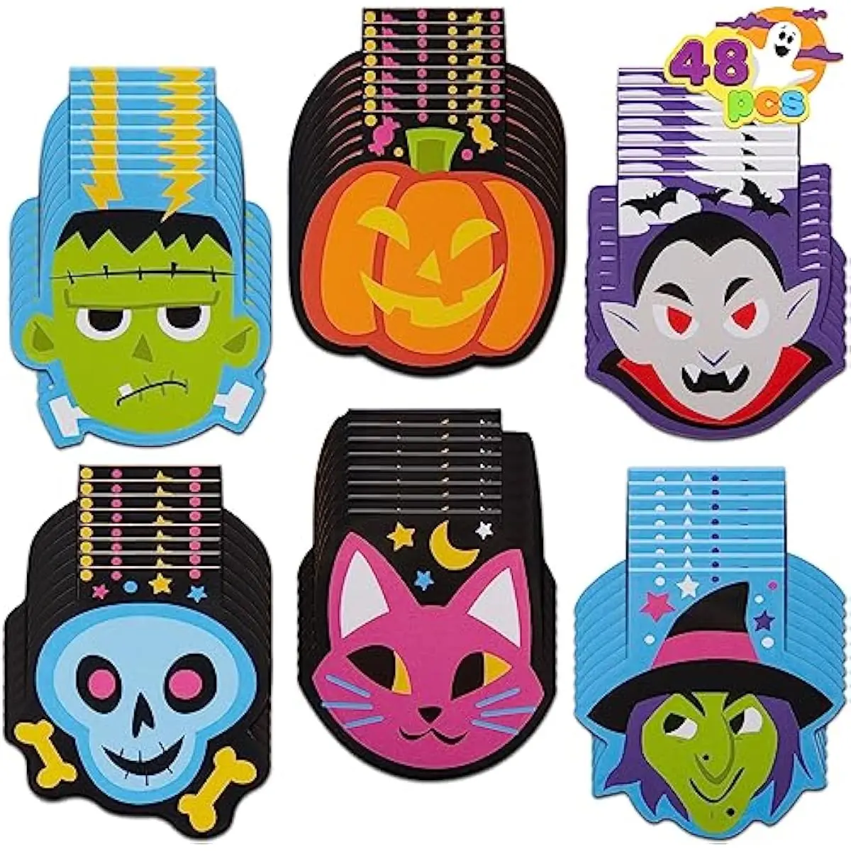 48 PCS Halloween Spooky Characters Mini Notepad Set in 6 Designs, Halloween Note Pads Trick or Treat Gifts Set for Kids Trick or Treating, School Classroom Party Favors, Goodies Bags Fillers