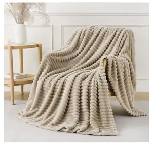 Khaki Throw Blanket for Couch Sofa 50x60 inches Striped Fleece Blankets Room Home Decor Lightweight Plush Soft Cozy Gifts for Women Mom Girls