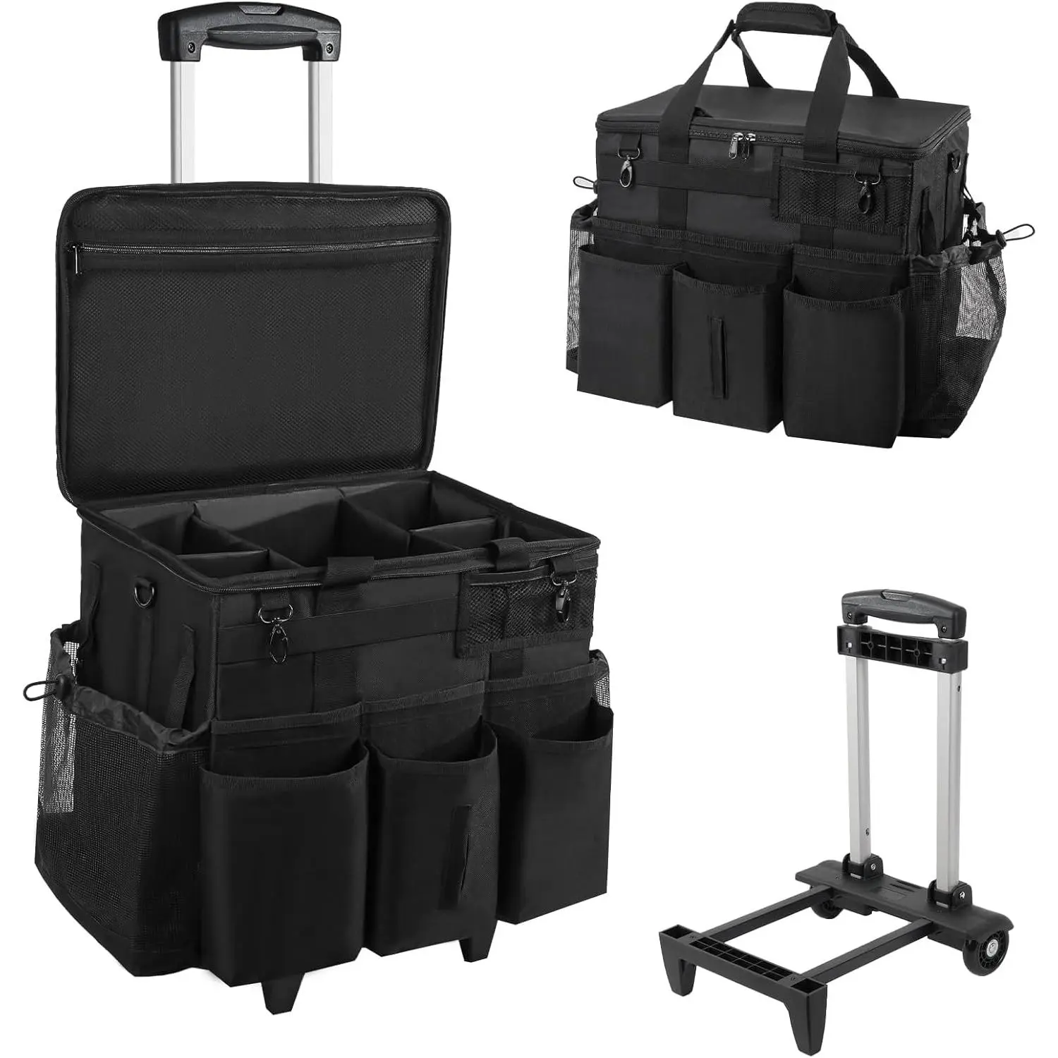Rolling Cleaning Caddy Bag with Detachable Trolley, Large Cleaning Supplies  with Wheels, Multi Pocket Cleaning Cart with Adjustable Shoulder Strap  Housekeepers & Home Use, Black