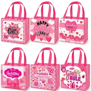 48 Pcs Valentines Gift Bags Reusable Tote Bags Multifunctional Non-Woven Wrapping Bags Goodie Bags Appreciation Gift for Friends Teacher Students Office Employee Coworker,Galentine's Day Birthday Wedding School Classroom Party Gift,Valentine Gift Exchange