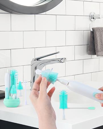 Electric Bottle Brush Cleaner, Electric Baby Bottle Brush Set Including Waterproof Bottle Cleaner, Nipple Brush, Straw Cleaner, Mixer, Bottle Drying Rack, Rechargeable,Two Cleaning Modes