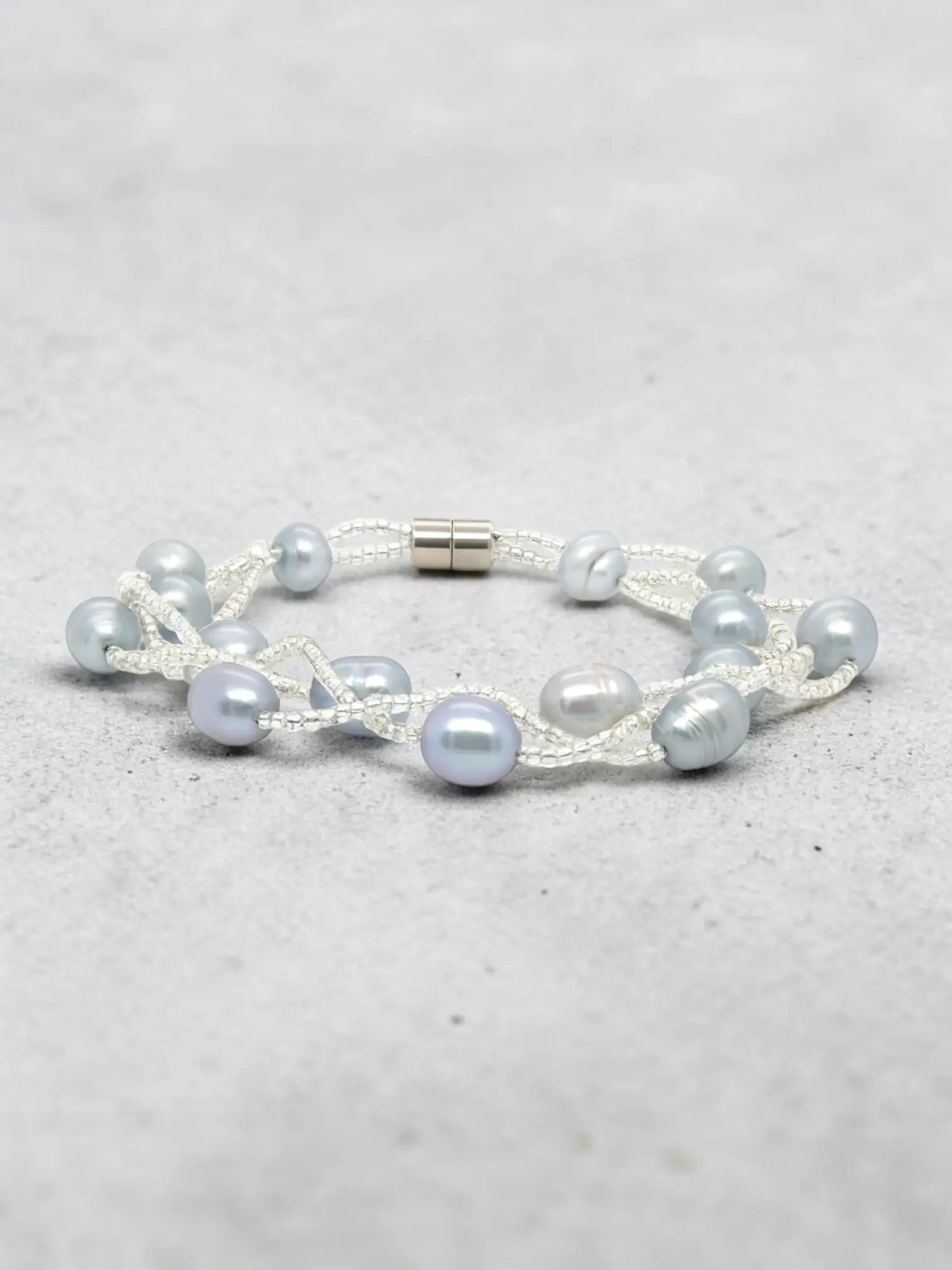 Female 7.5in Freshwater Pearl Bracelet - Women's New Unworn Silver Woven Beads, Magnetic Clasp, Pearl Bracelets & Anklets, 7.5 In, No Warning Applicable, Small Pearl Bracelets & Anklets