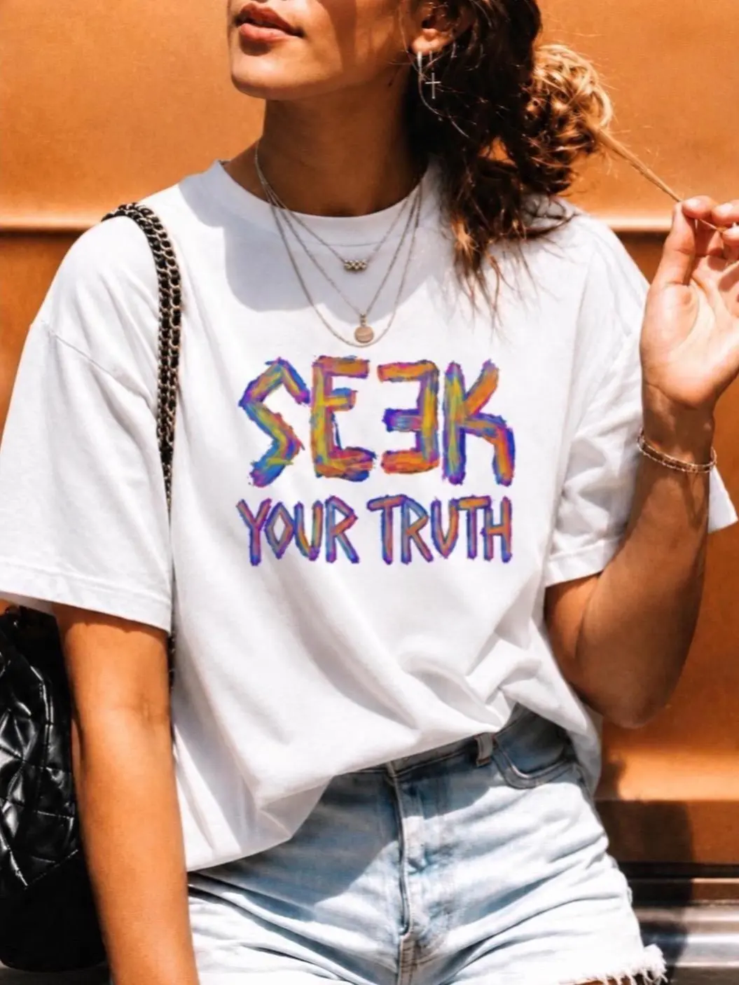Organic SEEK YOUR TRUTH Cotton Tee, Inspirational Graphic T-Shirt, Trendy Colorful Shirt, Sustainable Fashion, Eco-Friendly, Unisex Fit [GOTS + OCS Certified]