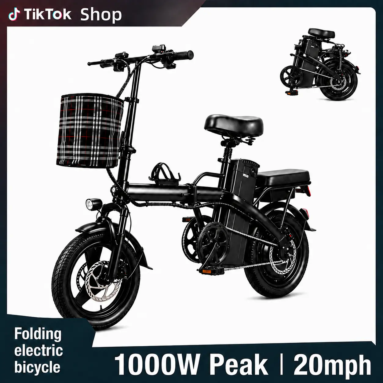 Electric Folding Ebike with Advanced Tech, 1000W Peak Motor, 20 mph Speed,25-30 miles Range, Dual Disc Brakes, UL2849 Certified for Hardcore Outdoor Cycling, Budget Sport Ebike, Ebikes