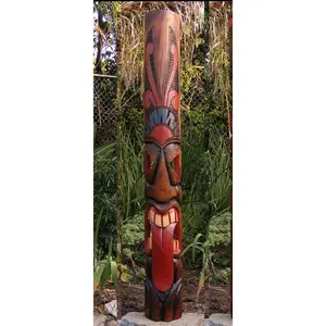 5 Foot Tahitian Tongue Tiki Totem Wood Mask Tribal Tropical Bar Patio Decor 60" x 7/8”