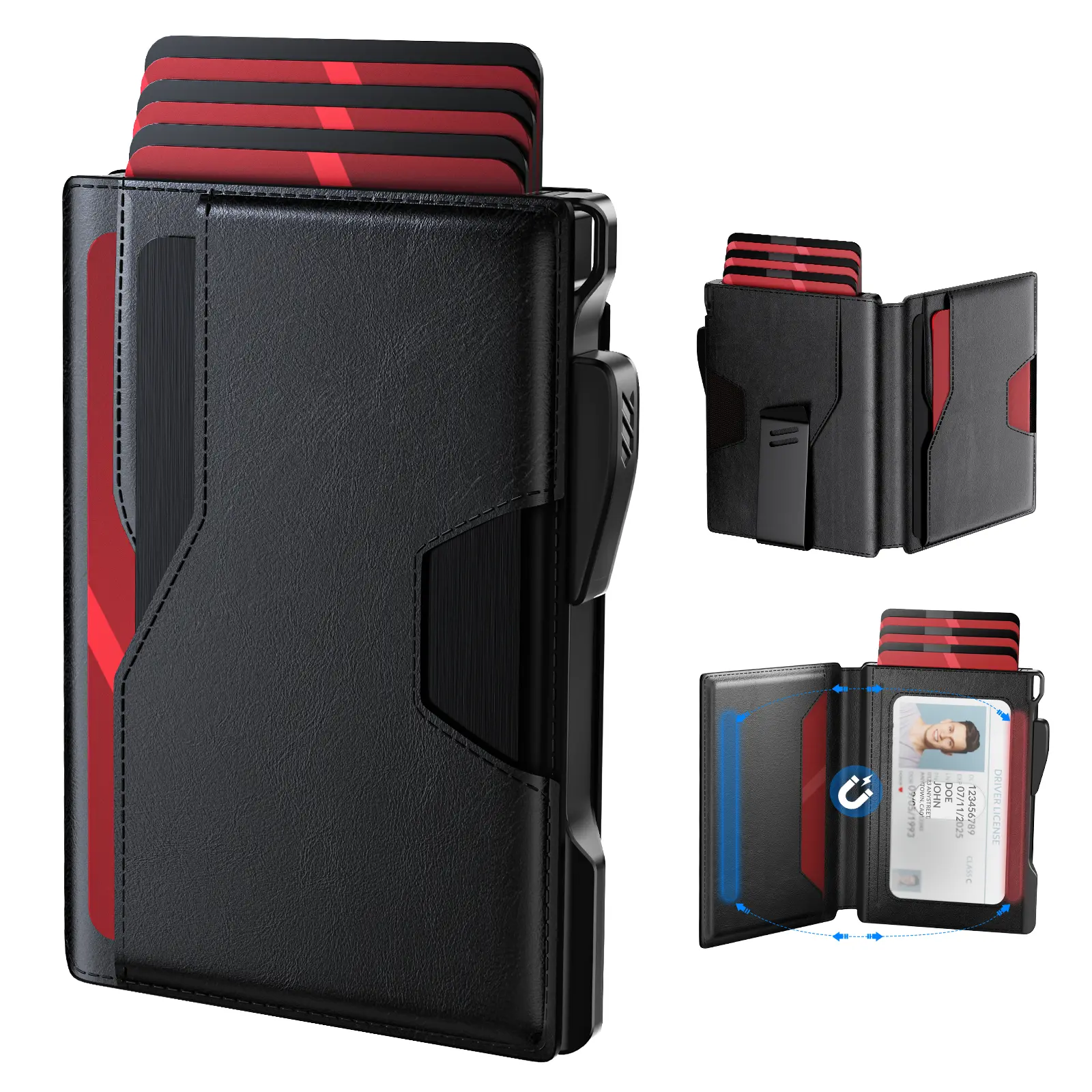 Men's Business Large Capacity Bifold Wallet with Card Slots, Summer Business Textured Rfid Blocking Card Case, 2024 Summer New Trend Smart Pop Up Card Case with Gift Box