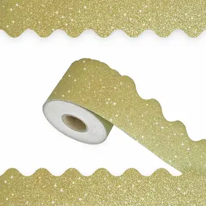 65 Feet Shine Scalloped Decorative Trim Border For Bulletin Board, Poster-School Classroom Decoration (Gold)