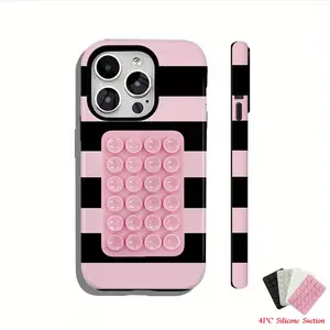 4PC Silicone Suction Phone Case Mount, Black And Pink Stripes - Stylish, Shock-Resistant, And Long-Lasting Protection - Phone Case, Retro Christmas Movie Phone Case for iPhone 17 16 15 14 13 12 11 Pro Max & SS Galaxy S21–S25 Plus Ultra