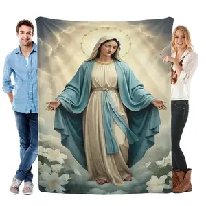 Soft Funny Throw Blanket Virgin Mary Blanket Wrap Yourself in Divine Comfort Soft Funny Throw Blanket Cozy Lightweight Plush Portable Cover Blanket For Sofa,Warm Gift For Birthday,Christmas,Multiple Blanket