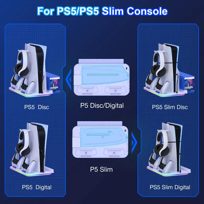 For PS5 Stand Cooling Fan for PS5 Slim, PS5 digital & disc verdion Stand and Cooling Station with Controller Charging Station for PS5 Slim, for PS5 Accessories RGB Light, 15 Game Storage LED Cooler Wearable ps5 accessories