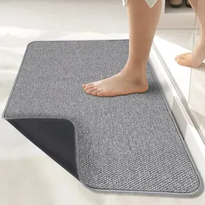 Bathroom floor mat, ultra-thin bathroom carpet, rubber bathroom non-slip mat, non-slip water-absorbent floor mat, quick-drying, machine washable, short pile, strong water absorption, suitable for outside the shower room, beside the sink, etc., home decora