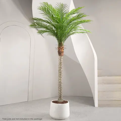 VITALISMO Artificial Phoenix Palm Tree - Wood Core for Sturdy Structure, 7/8/9 Ft, 18 Adjustable Leaves, 37.4" Leaf Span, Faux Plant with Decorative Fruits, Artificial Trees for Wedding, Living Room Decor - No Watering, No Pruning, Indoor Outdoor Use