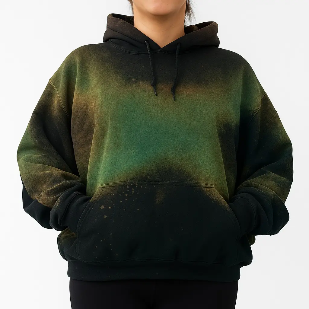 Casual Pullover Bleached Hoodie One-of-a-Kind Unisex Oversized Vintage Grunge Sweatshirt Billboard Brown Black Streetwear Handmade Unique Bleach Pattern perfect