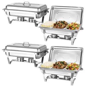 4 Pack 8QT 1/3 Size Chafing Dish Buffet Set , Stainless Steel Food Warmer Kit with Lids, Food Pans, Water Pan and Fuel Holders for Restaurant Catering Parties Weddings